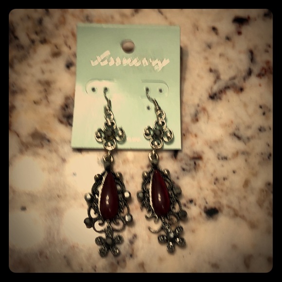 None Jewelry - Red and silver champagne earrings